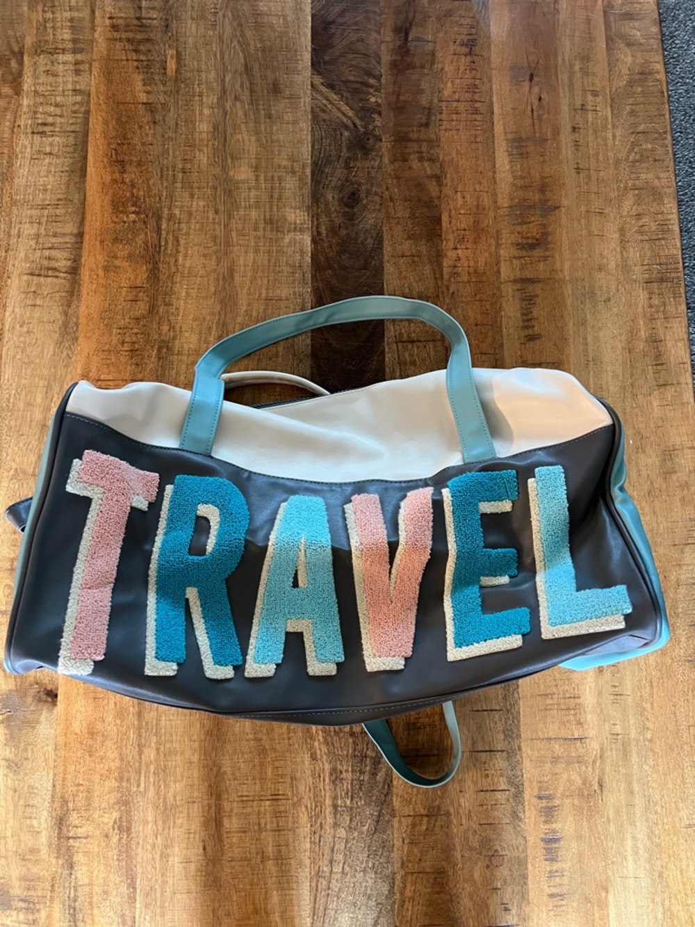 Jadelynn Brooke Teal Pink Cream 'TRAVEL' Colorblock Duffel